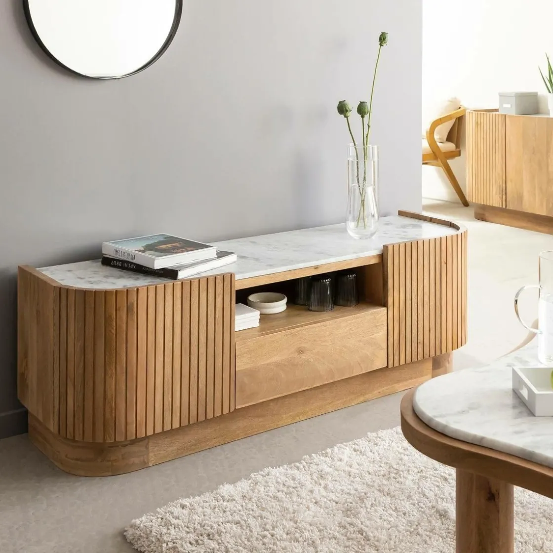 Made in Meubles Meuble Tv<Meuble TV en bois de manguier et marbre Adler