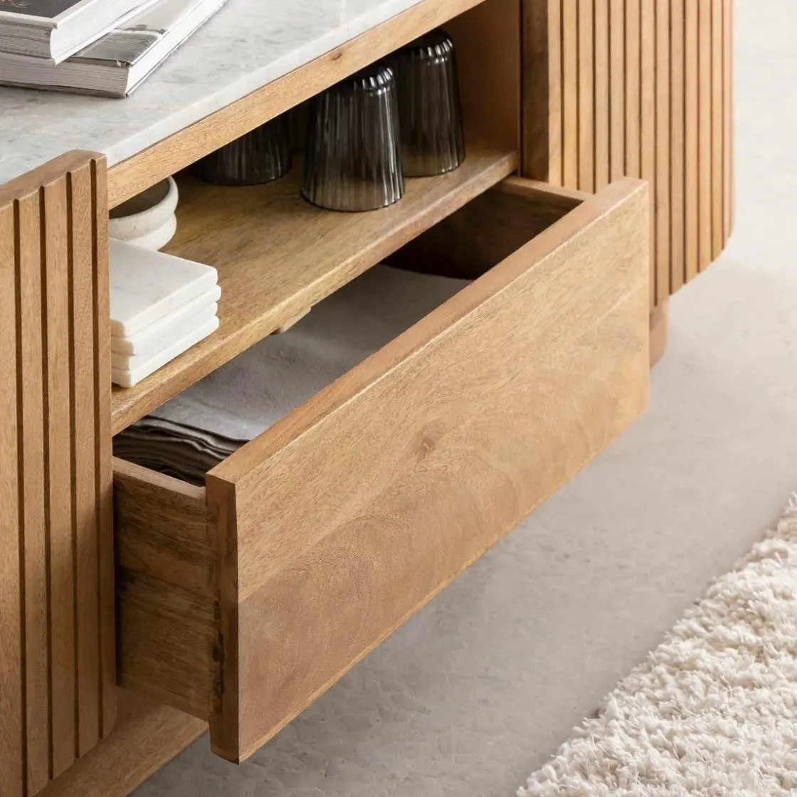 Made in Meubles Meuble Tv<Meuble TV en bois de manguier et marbre Adler