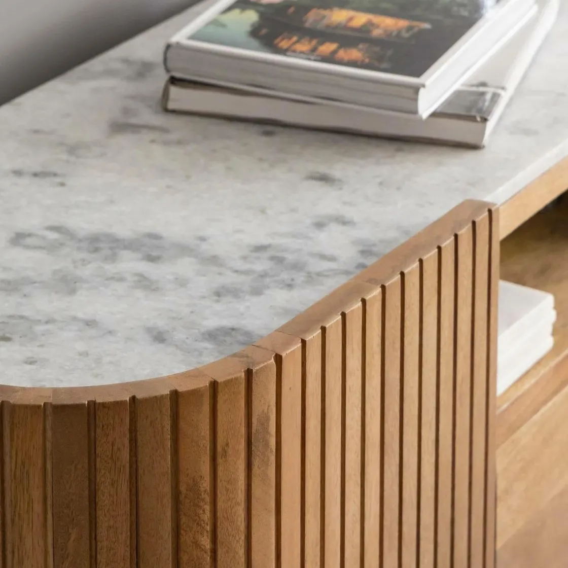 Made in Meubles Meuble Tv<Meuble TV en bois de manguier et marbre Adler