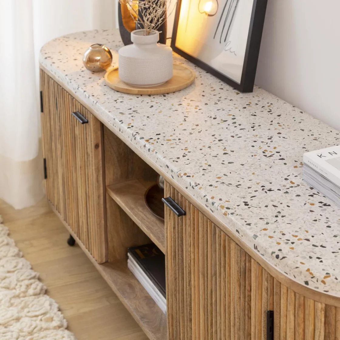 Made in Meubles Meuble Tv<Meuble TV en bois de manguier et terrazzo Ambrine