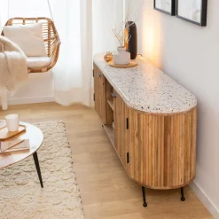 Made in Meubles Meuble Tv<Meuble TV en bois de manguier et terrazzo Ambrine