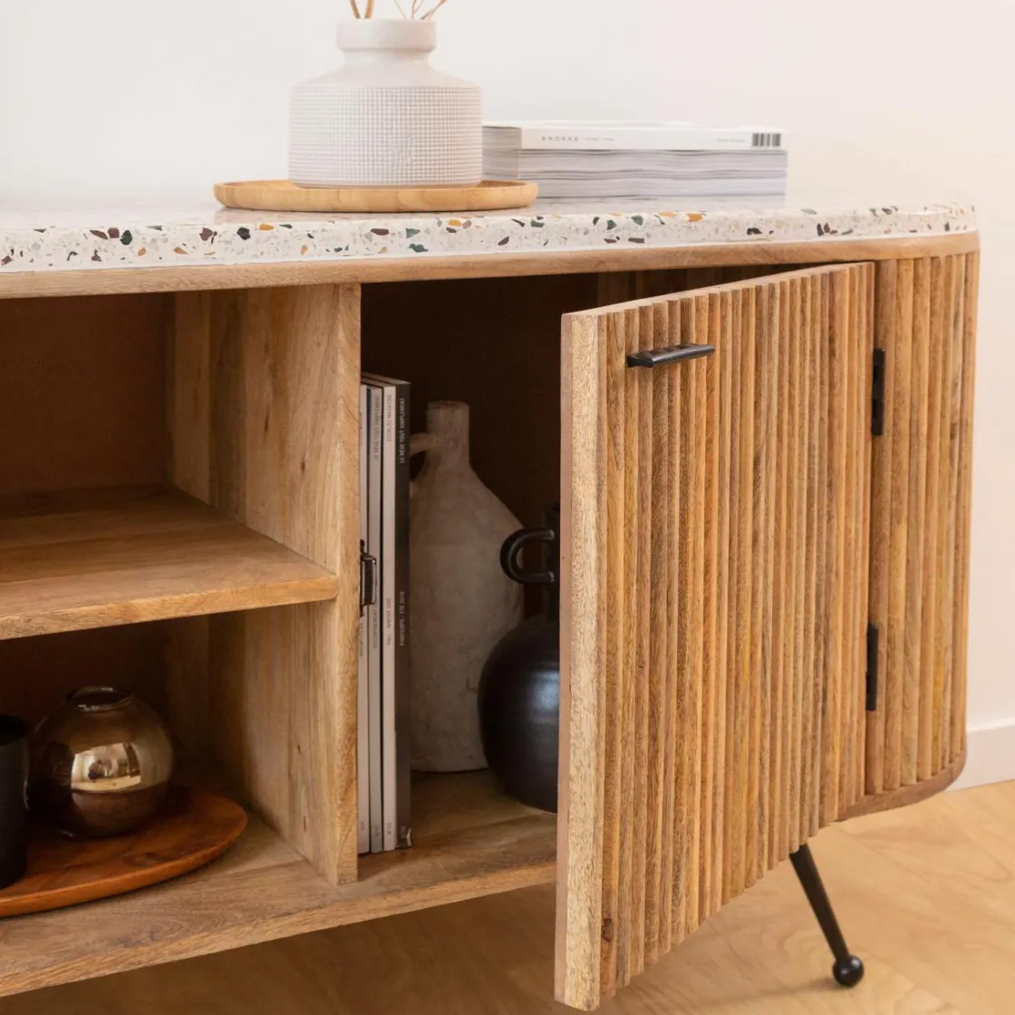 Made in Meubles Meuble Tv<Meuble TV en bois de manguier et terrazzo Ambrine