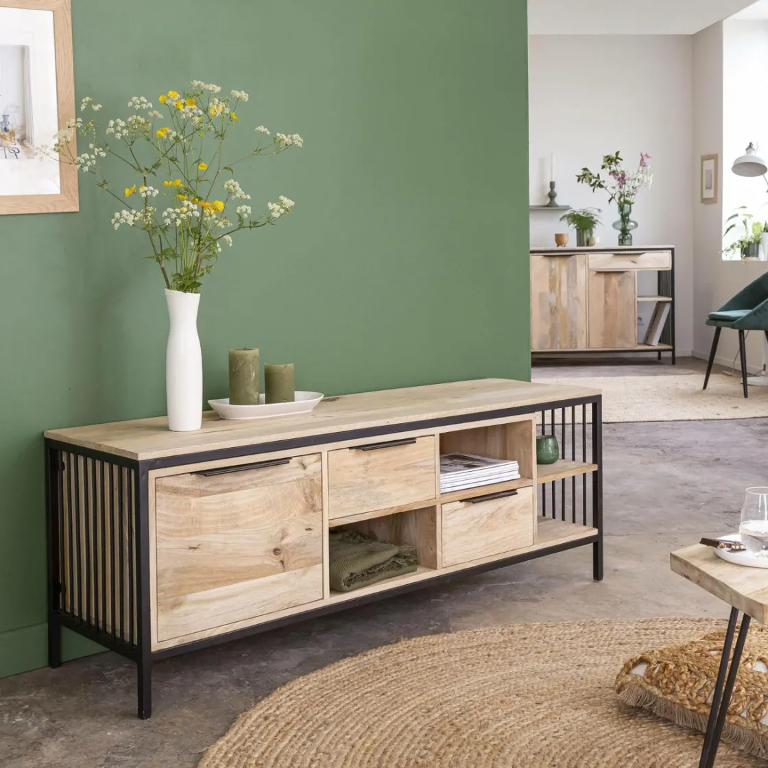 Made in Meubles Meuble Tv<Meuble TV en bois de manguier et métal Héloïse