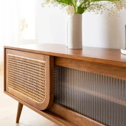 Made in Meubles Meuble Tv<Meuble TV en bois de manguier et cannage Charline