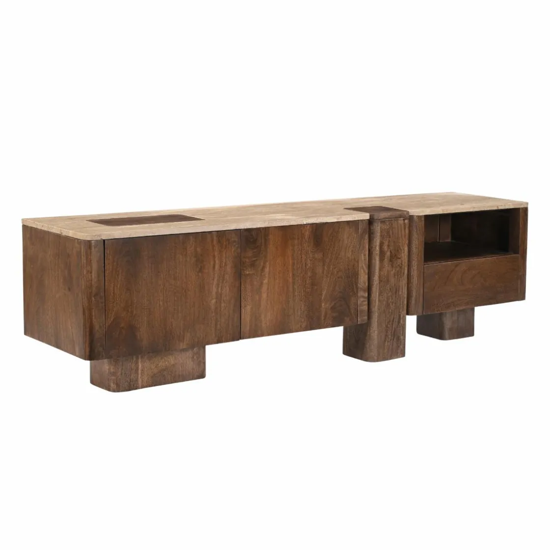 Made in Meubles Meuble Tv<Meuble TV en bois de manguier et en travertin Carola