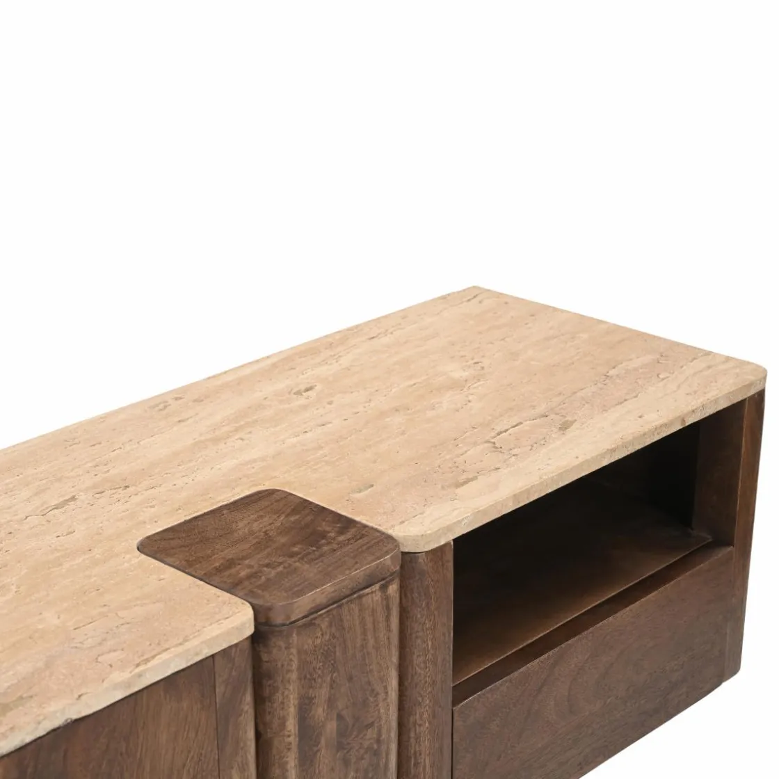 Made in Meubles Meuble Tv<Meuble TV en bois de manguier et en travertin Carola