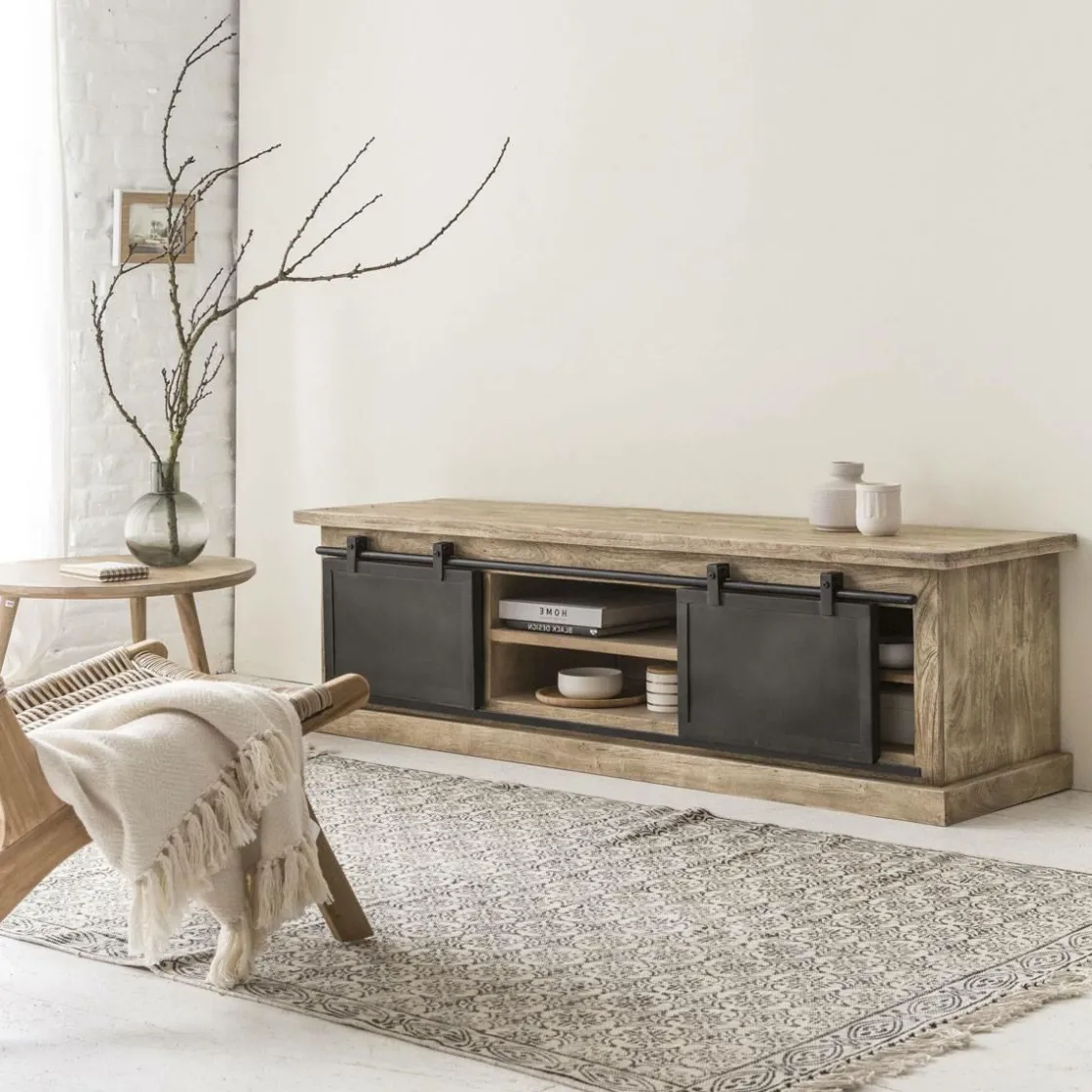 Made in Meubles Meuble Tv<Meuble TV en bois de manguier brossé et métal 160 cm Helsinki