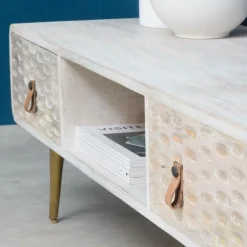 Made in Meubles Meuble Tv<Meuble TV en bois de manguier blanchi Rhodes