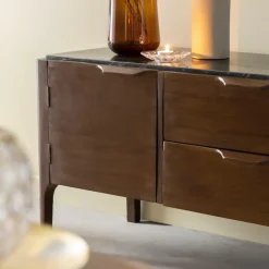 Made in Meubles Meuble Tv<Meuble TV en bois de manguier et marbre noir Roch