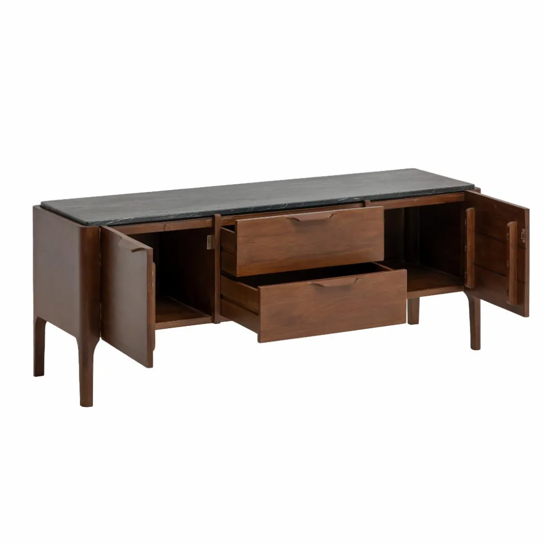 Made in Meubles Meuble Tv<Meuble TV en bois de manguier et marbre noir Roch