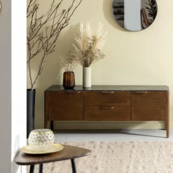 Made in Meubles Meuble Tv<Meuble TV en bois de manguier et marbre noir Roch