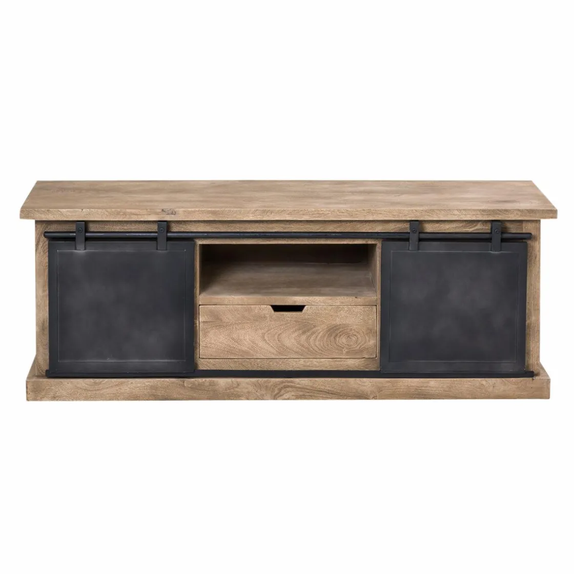 Made in Meubles Meuble Tv<Meuble TV en bois de manguier brossé et métal noir 150 cm Helsinki