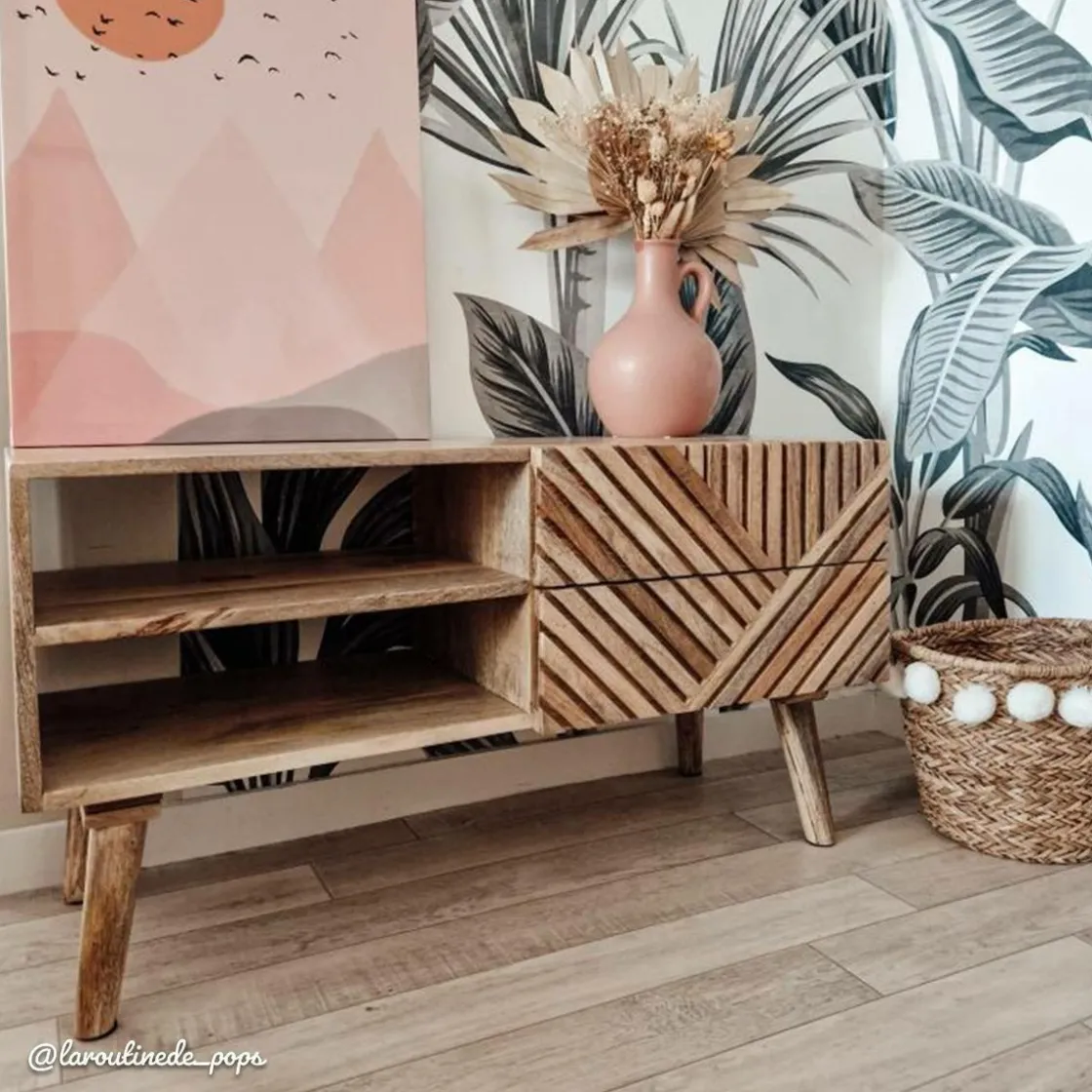 Made in Meubles Meuble Tv<Meuble TV en bois de manguier chevrons Maëva