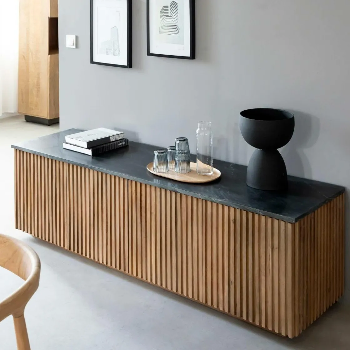 Made in Meubles Meuble Tv<Meuble TV en bois de manguier et marbre Betty