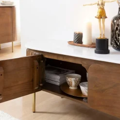 Made in Meubles Meuble Tv<Meuble TV en bois de manguier et marbre Sienne