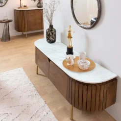 Made in Meubles Meuble Tv<Meuble TV en bois de manguier et marbre Sienne