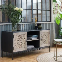 Made in Meubles Meuble Tv<Meuble TV en bois de manguier blanchi Lila