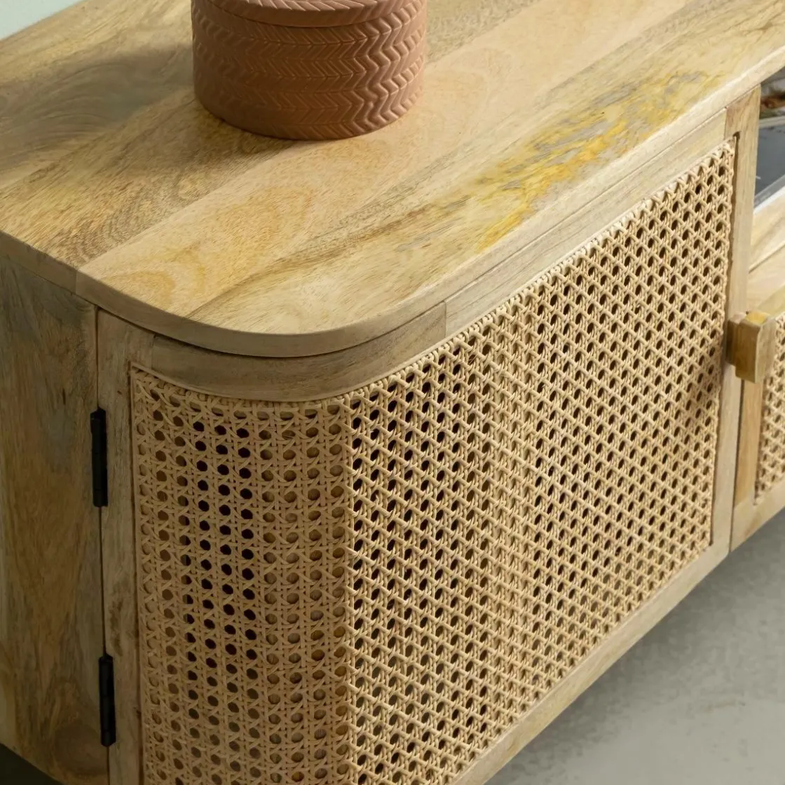 Made in Meubles Meuble Tv<Meuble TV en bois de manguier et cannage Palma
