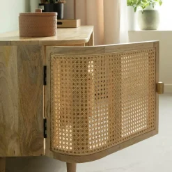 Made in Meubles Meuble Tv<Meuble TV en bois de manguier et cannage Palma