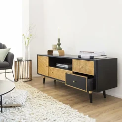 Made in Meubles Meuble Tv<Meuble TV en cannage et métal Volterra