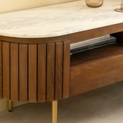 Made in Meubles Meuble Tv<Meuble TV en marbre et bois de manguier Sienne