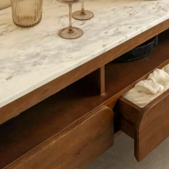 Made in Meubles Meuble Tv<Meuble TV en marbre et bois de manguier Sienne