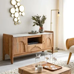 Made in Meubles Meuble Tv<Meuble TV en marbre et bois d'acacia Calix