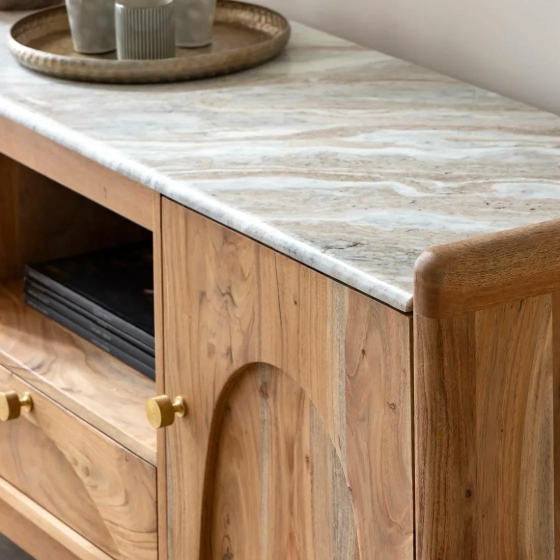 Made in Meubles Meuble Tv<Meuble TV en marbre et bois d'acacia Calix