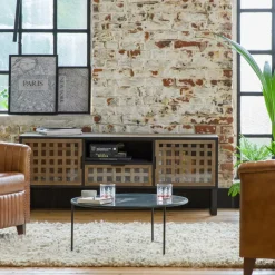 Made in Meubles Meuble Tv<Meuble TV en sapin et métal noir Elise