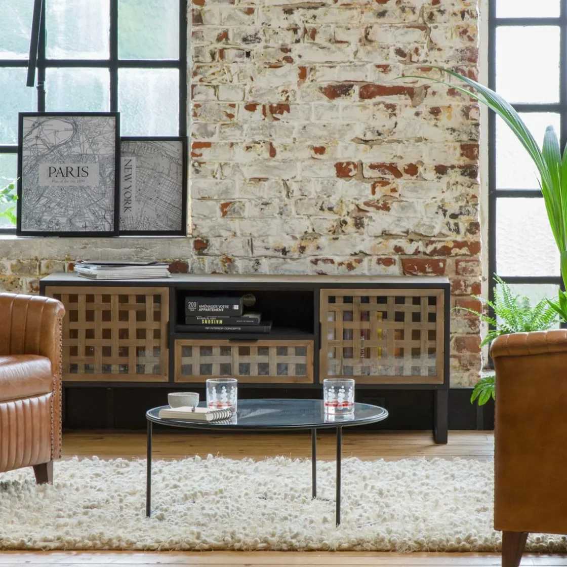 Made in Meubles Meuble Tv<Meuble TV en sapin et métal noir Elise