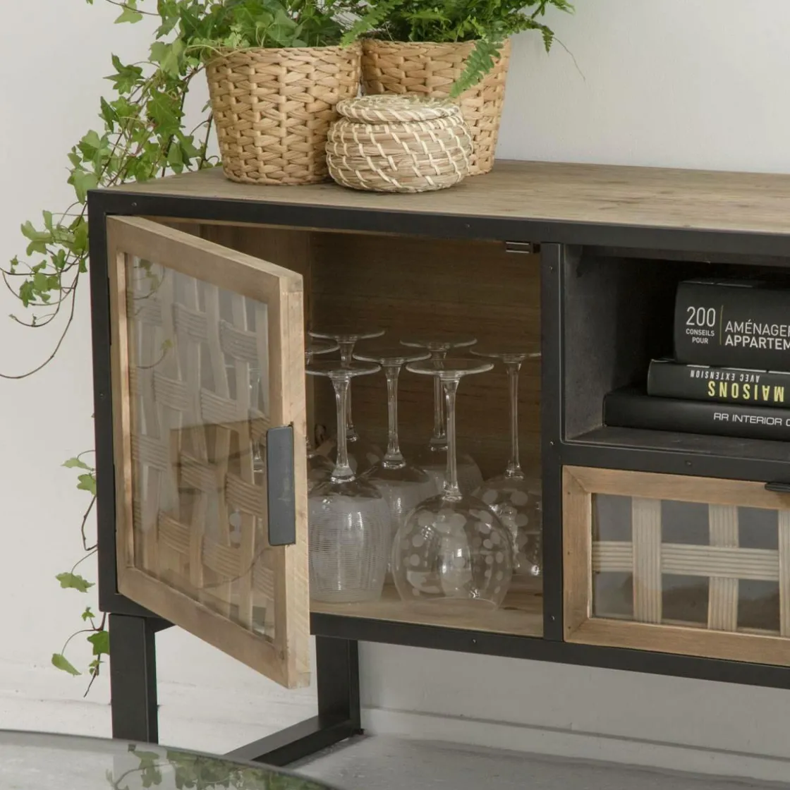 Made in Meubles Meuble Tv<Meuble TV en sapin et métal noir Elise