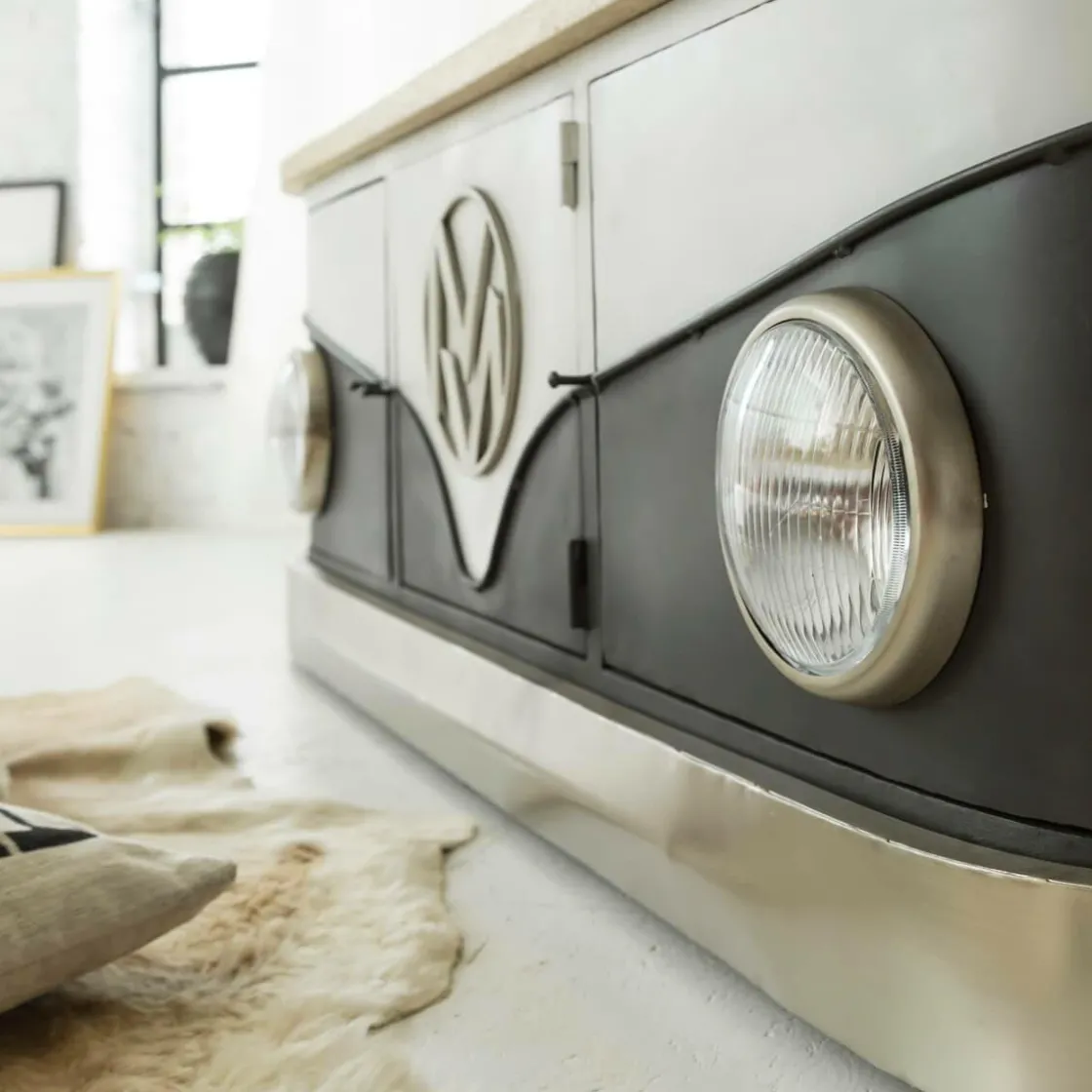 Made in Meubles Meuble Tv<Meuble TV noir avec plateau en bois de manguier Combi