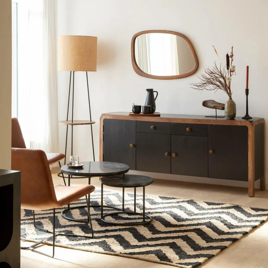 Made in Meubles Miroir|Décoration<Miroir abstrait en bois de manguier foncé Marley