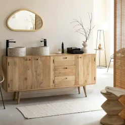 Made in Meubles Miroir|Décoration<Miroir abstrait en bois de manguier clair Marley