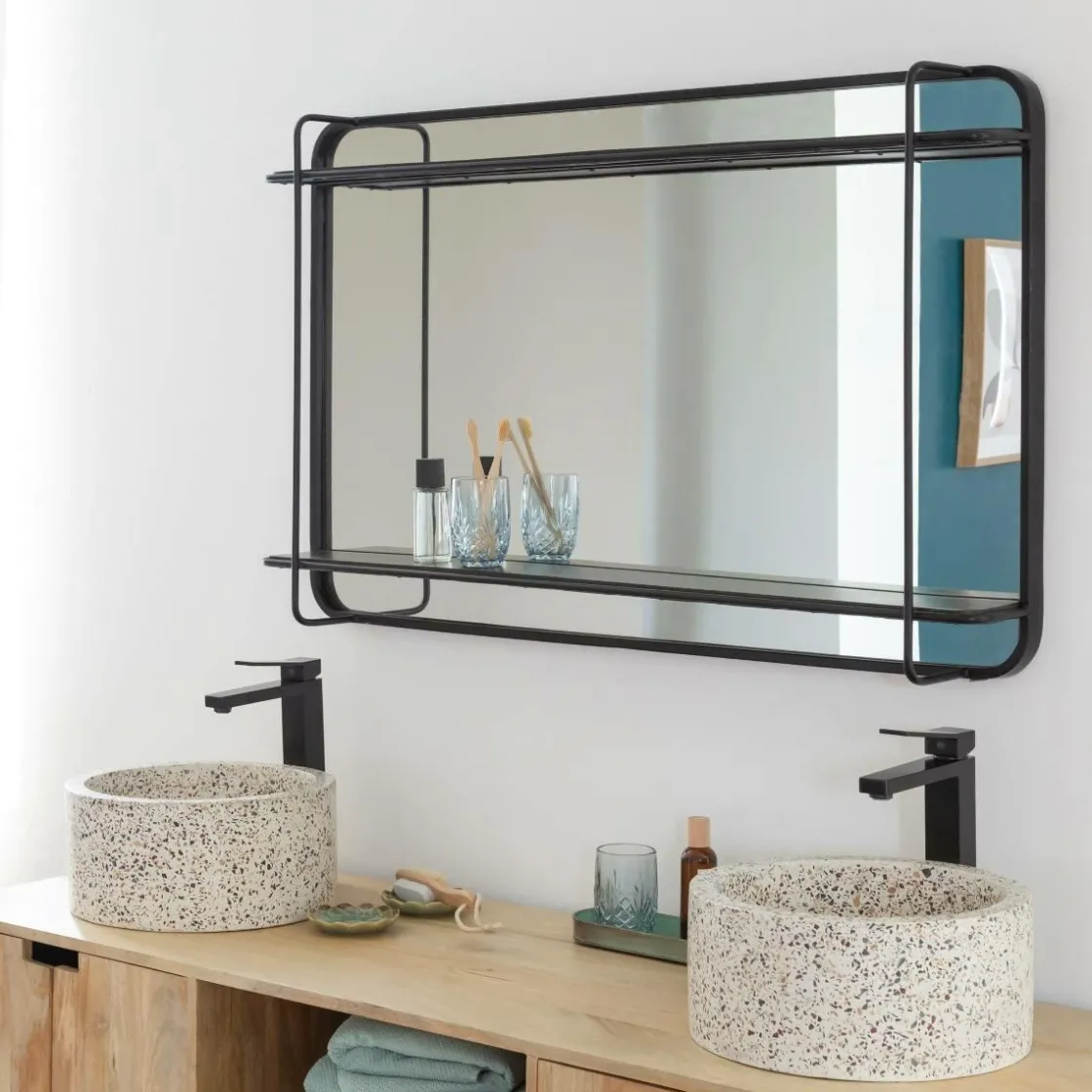 Made in Meubles Miroir|Décoration<Miroir avec étagère en bois et métal Jill