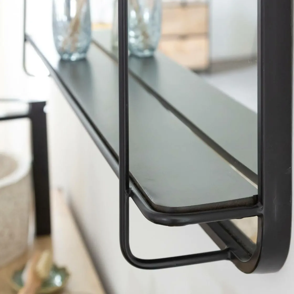 Made in Meubles Miroir|Décoration<Miroir avec étagère en bois et métal Jill