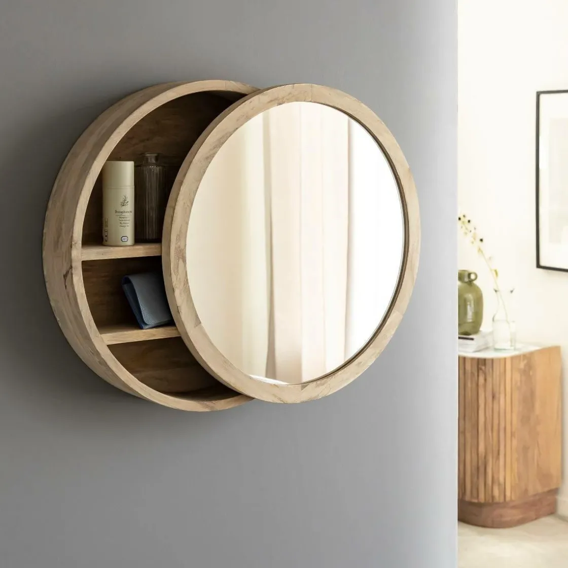 Made in Meubles Miroir<Miroir avec étagères en bois de manguier clair Juliet