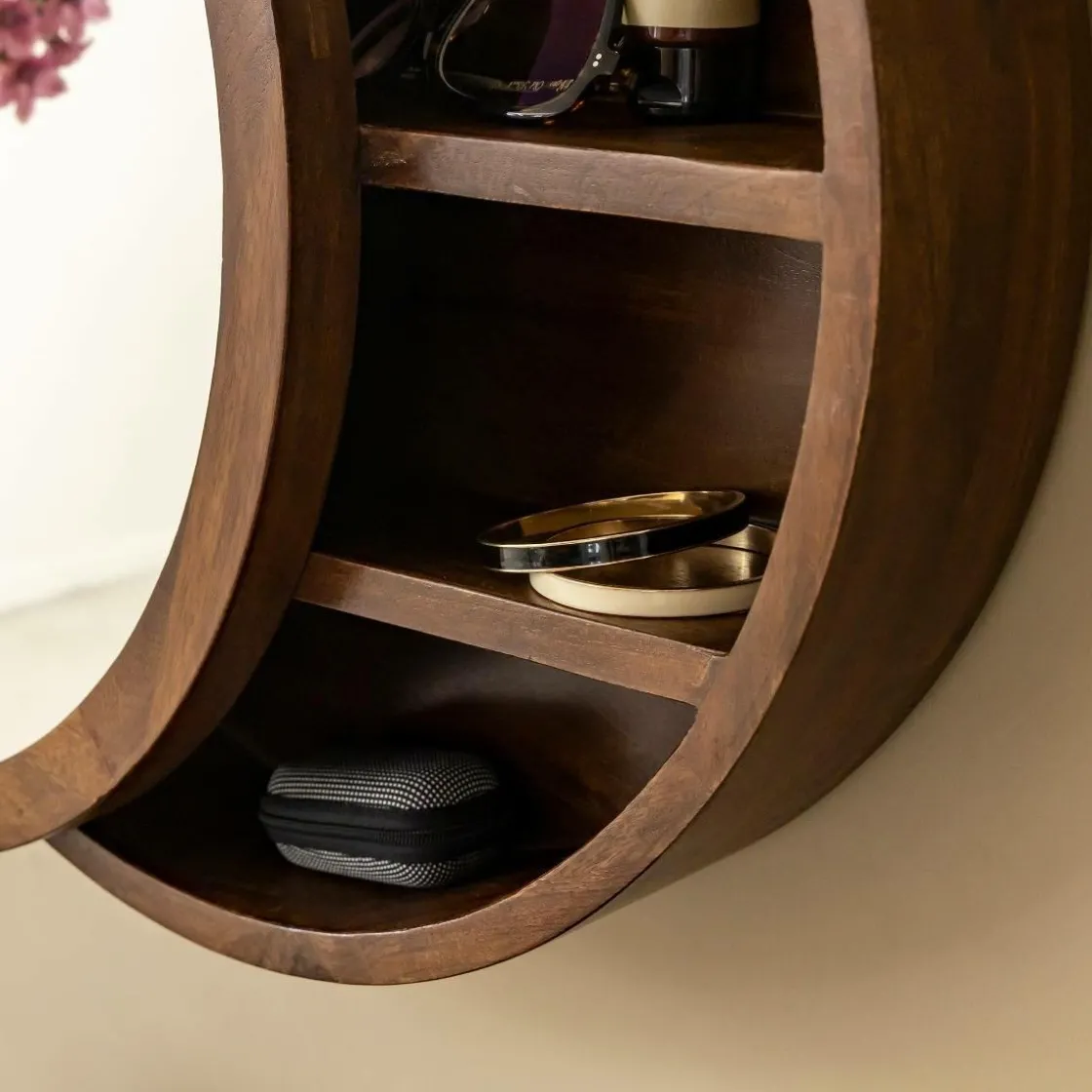 Made in Meubles Miroir|Décoration<Miroir avec étagères en bois de manguier foncé Remick