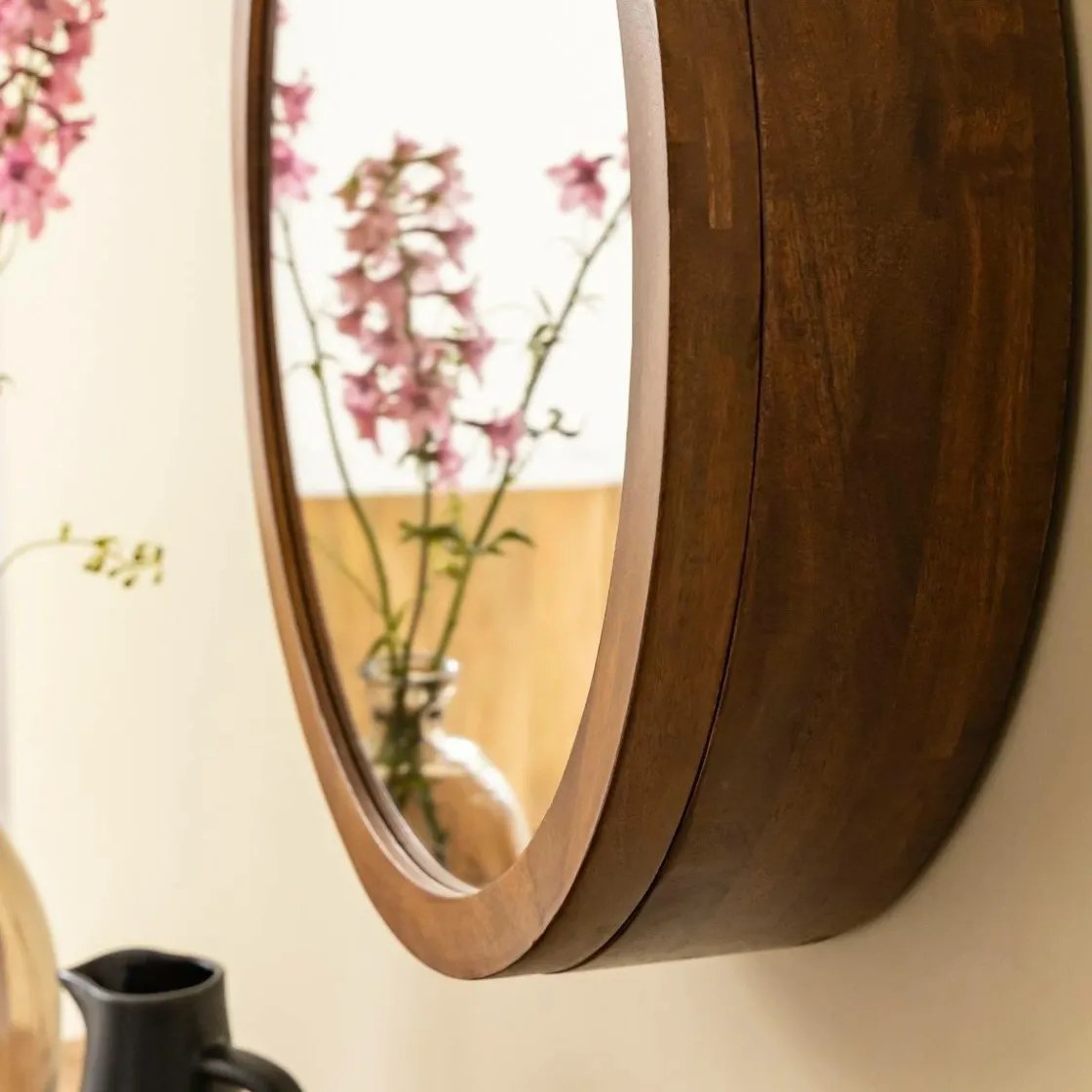 Made in Meubles Miroir|Décoration<Miroir avec étagères en bois de manguier foncé Remick