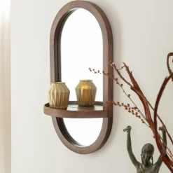 Made in Meubles Miroir|Décoration<Miroir ovale avec étagère en bois de manguier Marley