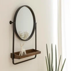 Made in Meubles Décoration<Miroir rond avec étagère en bois et métal Gary