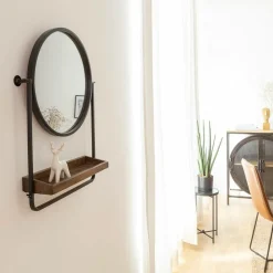 Made in Meubles Décoration<Miroir rond avec étagère en bois et métal Gary