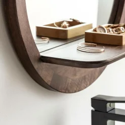 Made in Meubles Miroir|Décoration<Miroir rond avec étagère en bois de manguier Marley
