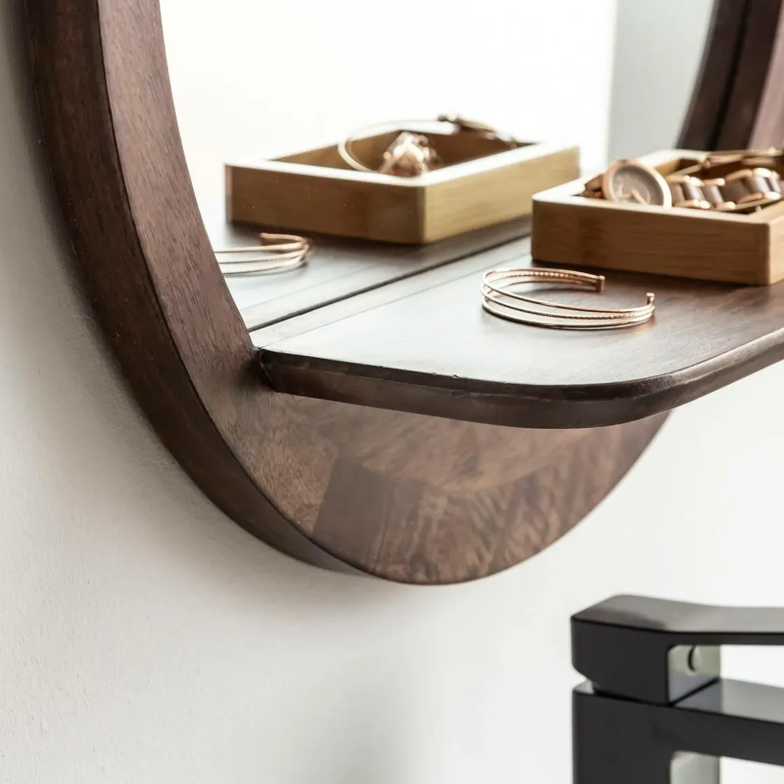 Made in Meubles Miroir|Décoration<Miroir rond avec étagère en bois de manguier Marley