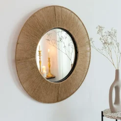 Made in Meubles Miroir|Décoration<Miroir rond en métal et jute Adda