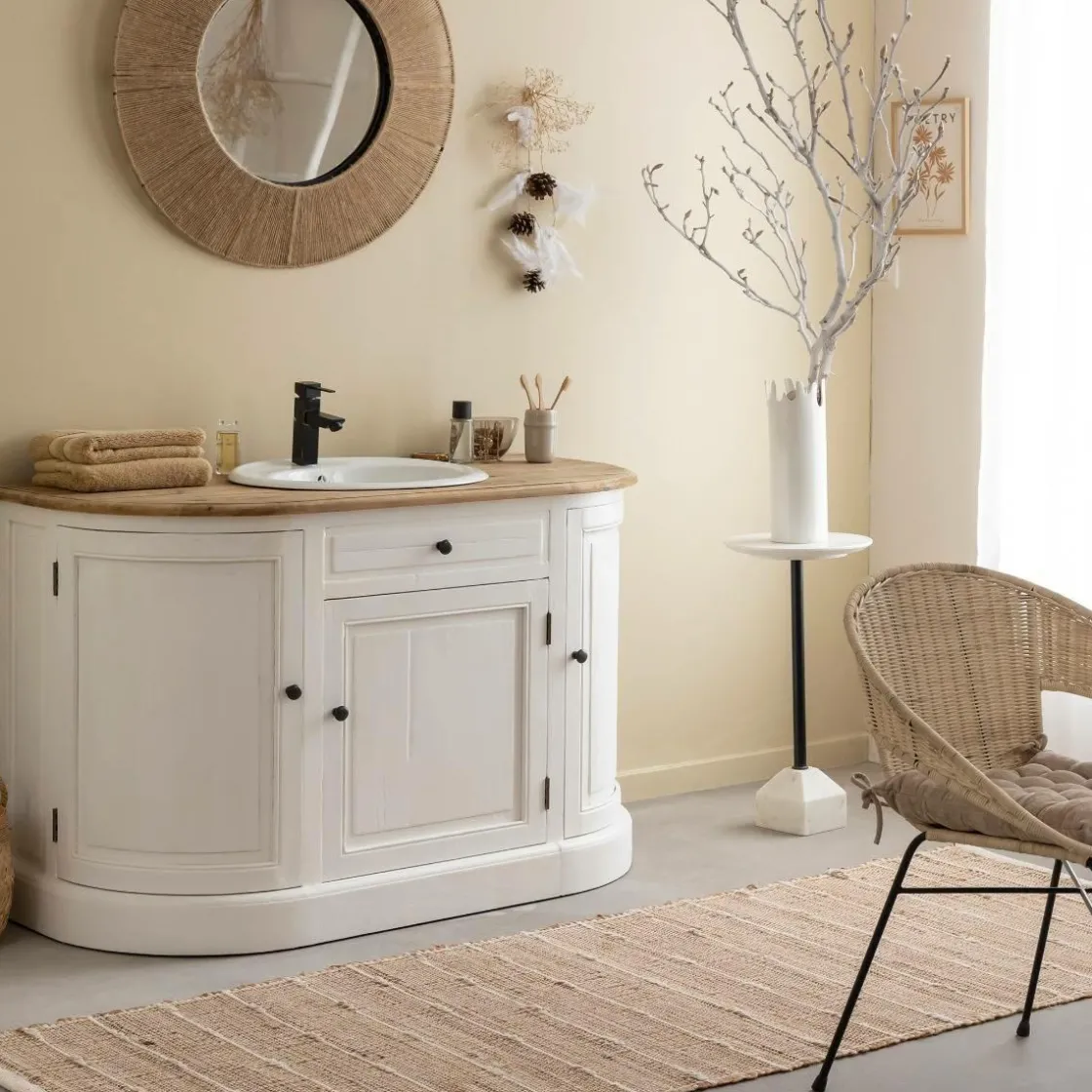 Made in Meubles Miroir|Décoration<Miroir rond en métal et jute Adda