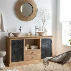 Made in Meubles Miroir|Décoration<Miroir rond en métal et jute Adda