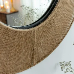Made in Meubles Miroir|Décoration<Miroir rond en métal et jute Adda