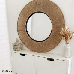 Made in Meubles Miroir|Décoration<Miroir rond en métal et jute Adda
