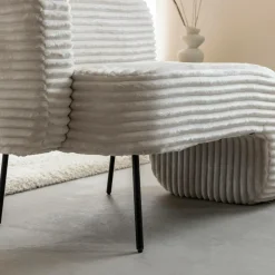 Made in Meubles Fauteuil<Méridienne en velours côtelé blanc Soléa
